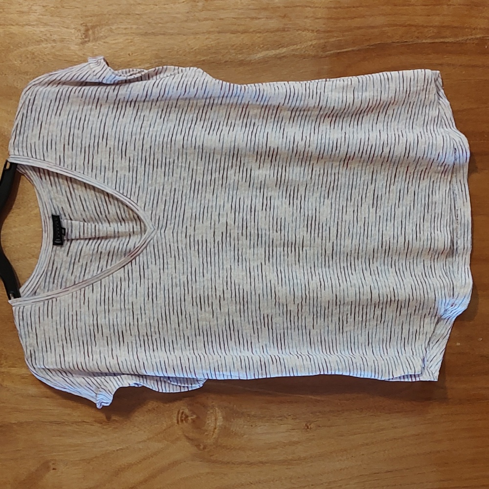 B Collection by Bobeau Gauzy Pastel Stripe Slub Knit Tee V-Neck Short Sleeve XXL